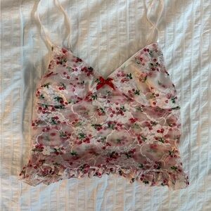 L.A. Hearts Floral Lace Top with Red Bow